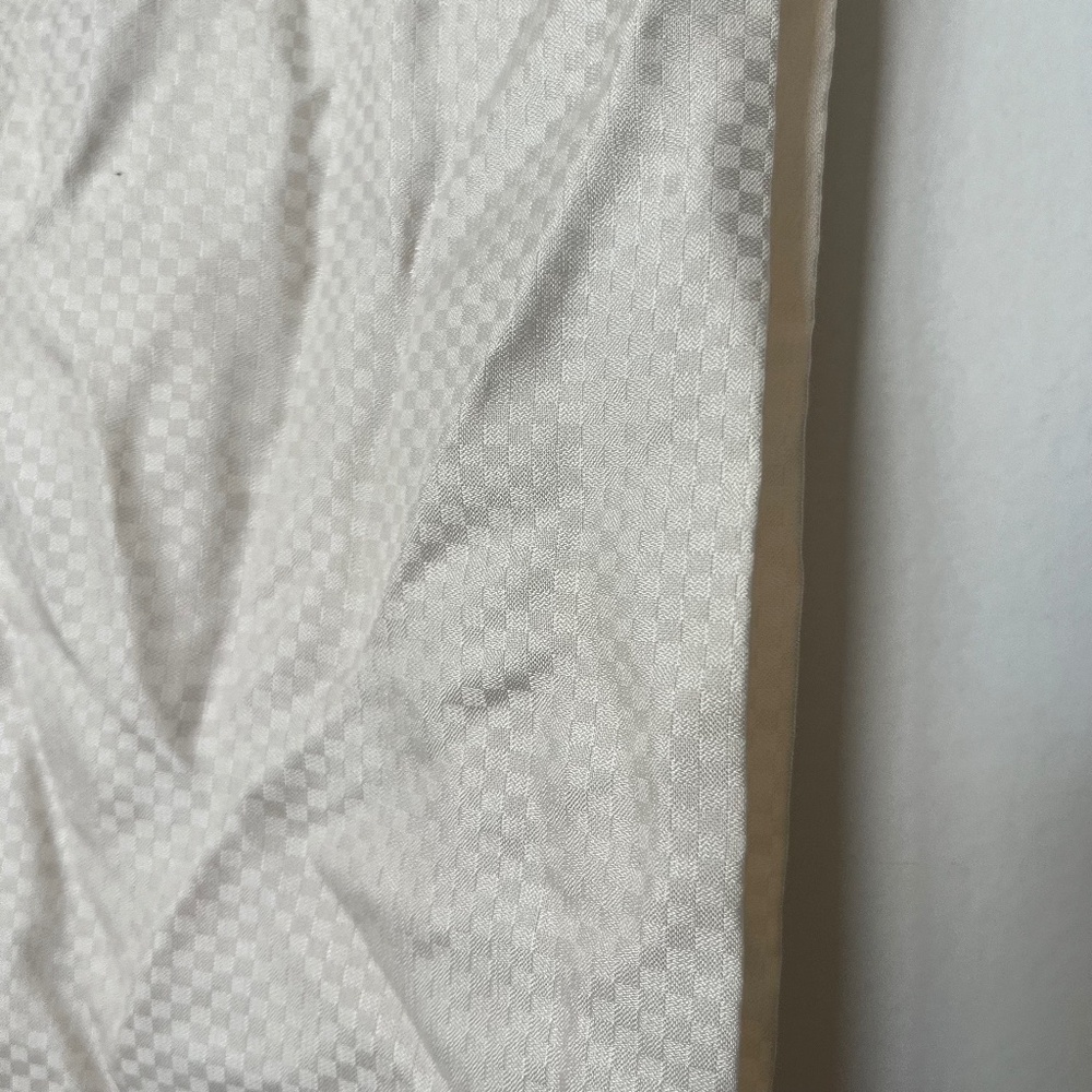 Cream Silk Checkered Striped Scarf
